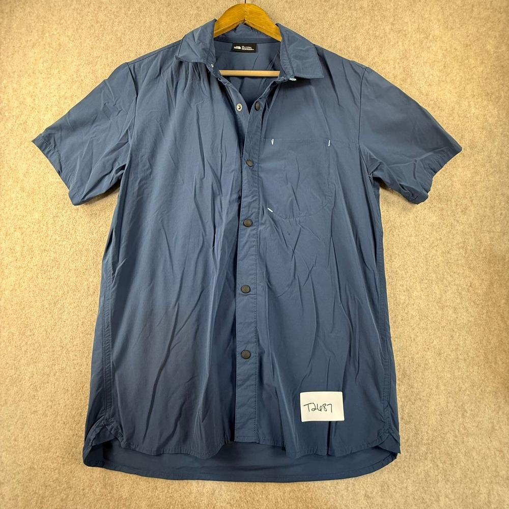The North Face Mens Blue Short Sleeve Snap Front Hiking Shirt Size Small